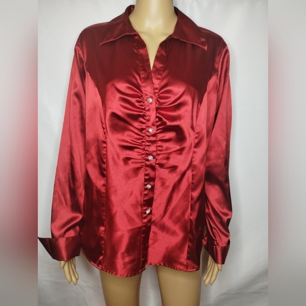 Cato women's red size XL shiny button up Long sleeve shirt top